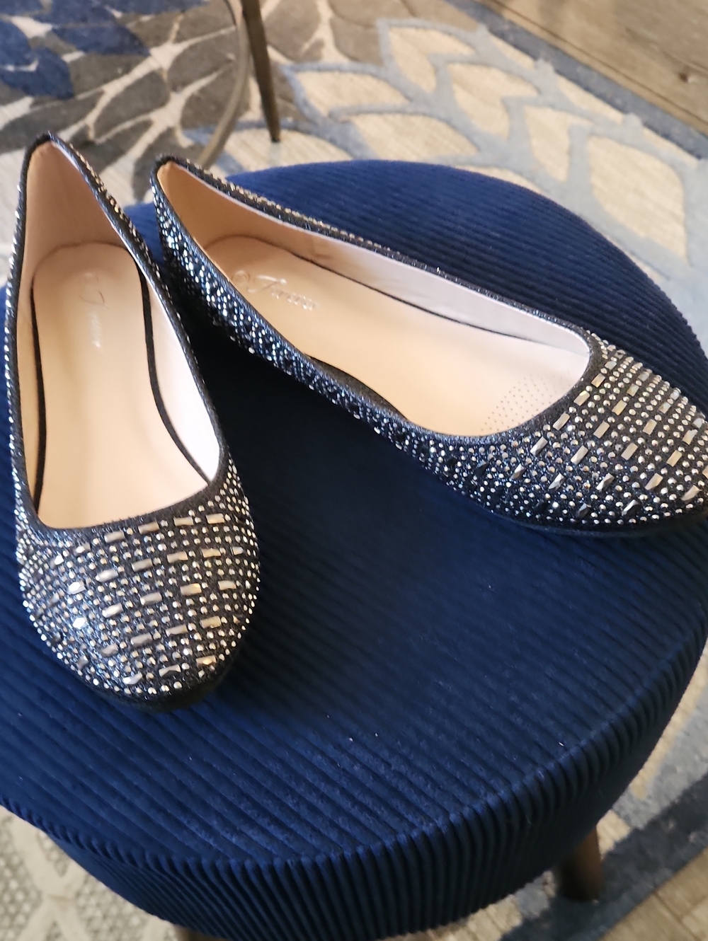 Sparkle Embellished Navy Women's Ballet Flats